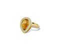 18kt yellow gold Pear stack ring with 3 ct citrine and .37 cts diamonds. Available in white, yellow, or rose gold.
